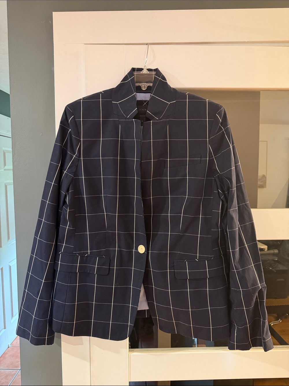J. Crew Navy Windowpane Single-Button Shirt Jacket